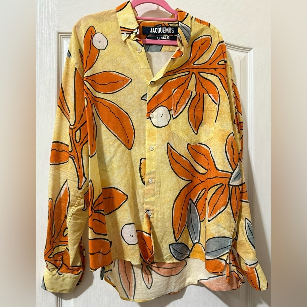 Jacquemus Le Gadjo Yellow & Orange Floral Linen Button-Up Shirt Men’s Size 48